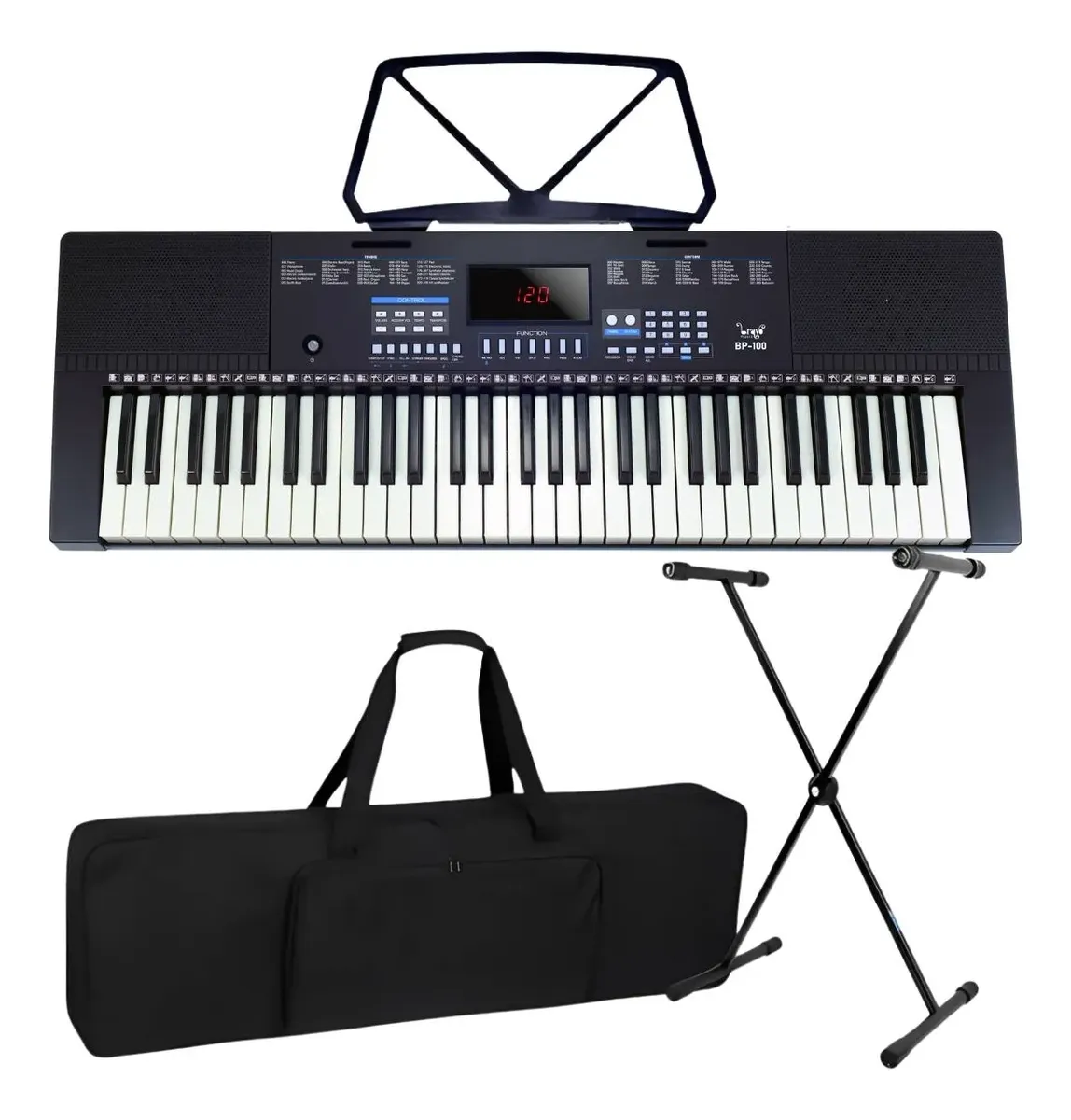 Kit Teclado Musical Estudante Iniciante 5/8 + Capa Suporte