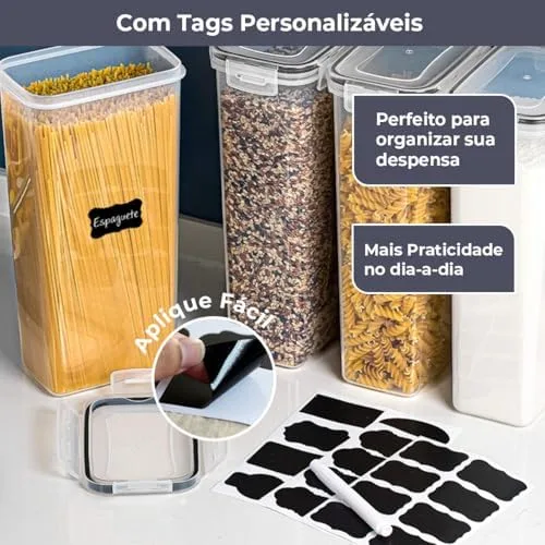 Decolab Kit Potes Herméticos Plástico com Vedação BPA Free - Organizador de Geladeira, Porta Cereais, Temperos e Mantimentos (15, transparente, Retangular) 4x 0,8L / 6x 1,4L / 4x 2,0 / 1x 2,8L