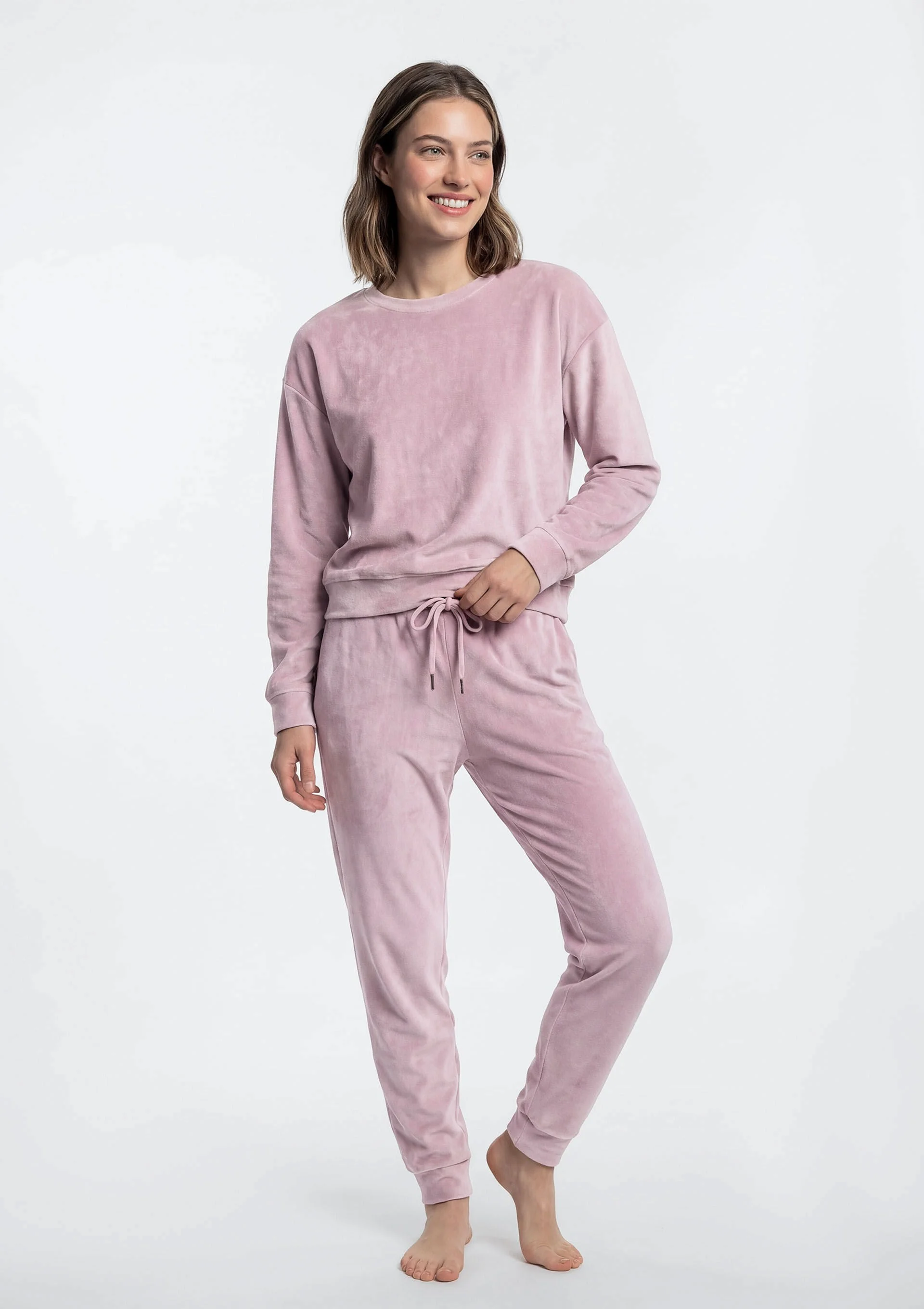 Pijama Longo Feminino Em Plush - Rosa