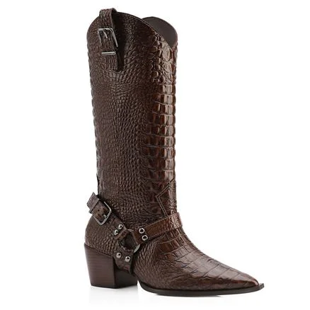 Bota Western - Couro Croco Marrom