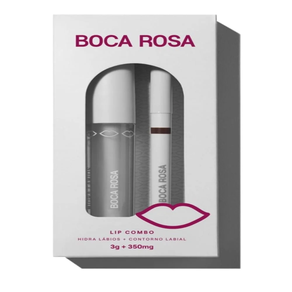 Lip Combo Labial Boca Rosa Hidra Lábios + Contorno Labial Marrom 3g