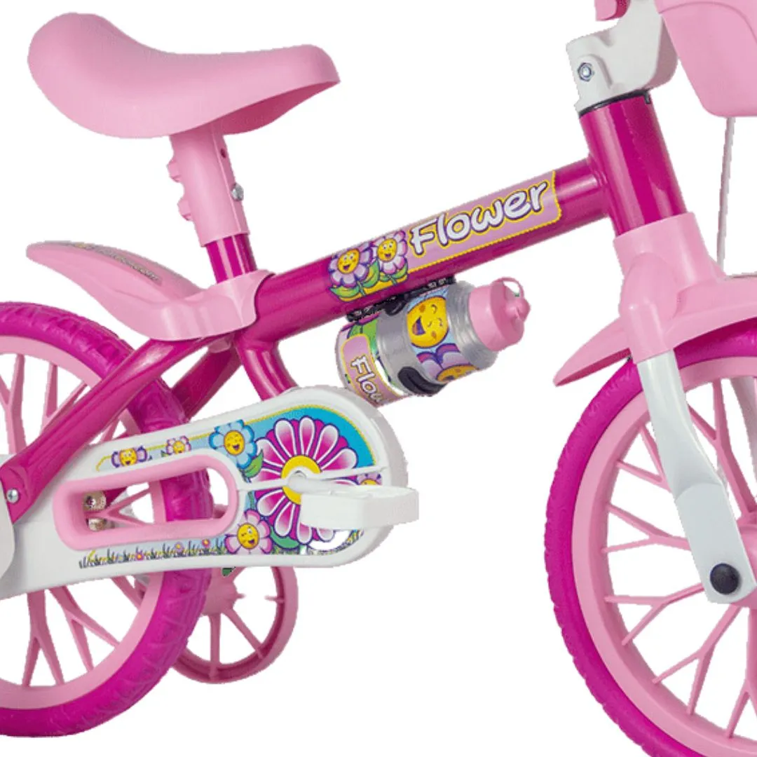 Bicicleta Rosa Nathor Flower Infantil Aro 12 Menina Cestinha