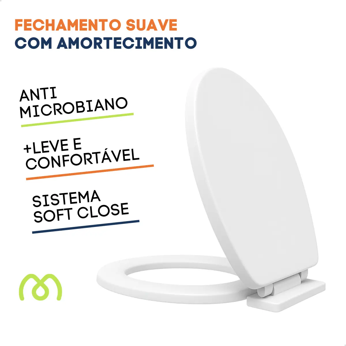 Assento Sanitário Oval Universal Maeto Com Fechamento Suave E Easy Clean Branco