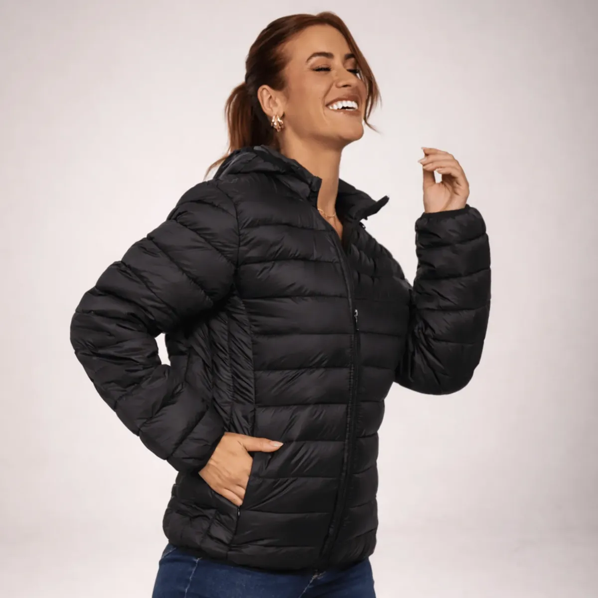 Jaqueta Puffer Feminina Bobojaco Casaco Impermeável Bolso