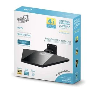 Antena Digital Externa Com Cabo Plástico Preto 10 Metros - Elg