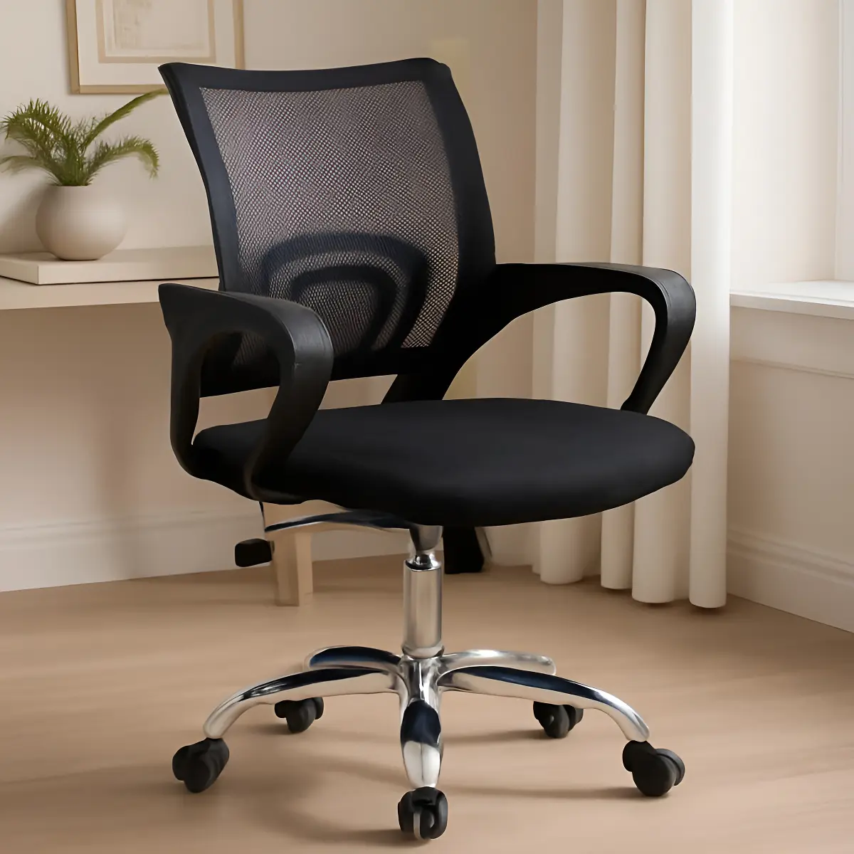 Cadeira De Escritorio Begonia Tela Mesh Ergonomica Giratoria Preto Algodão