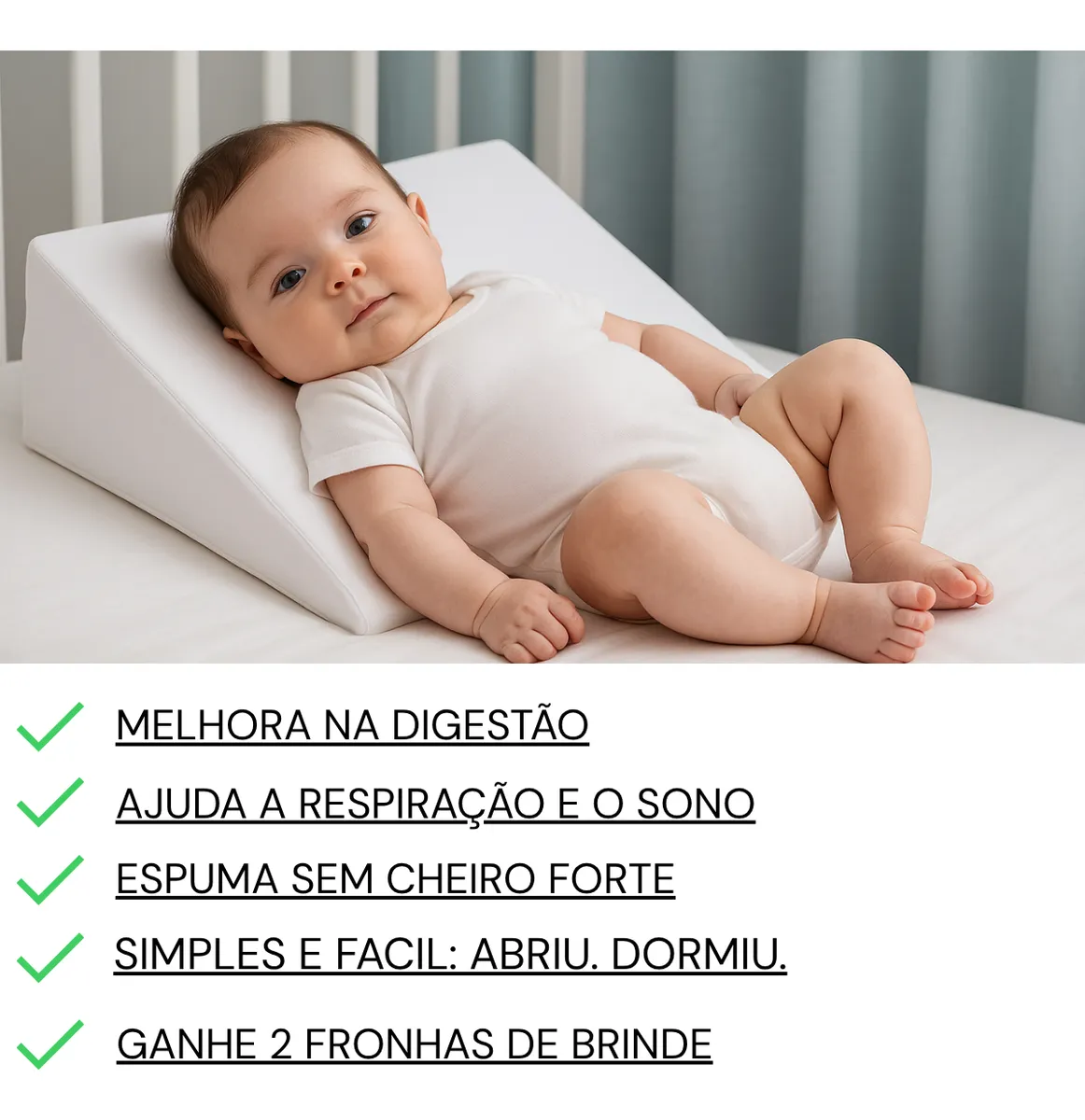 Bebê Travesseiro Anti Refluxo Rampa Berço Carrinho 2 Fronhas