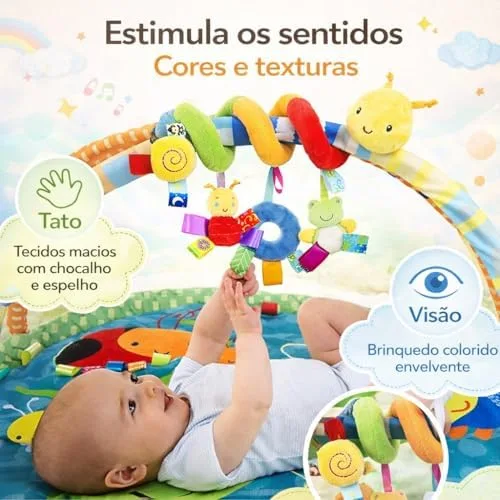 Móbile Espiral de Pelúcia para Carrinho de Bebê Brinquedo Interativo Colorido Centopeia com Pendentes Estímulo Sensorial e Coordenação Infantil