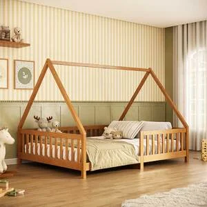 Cama Casal Montessoriana Infantil Telhado Removível Madeira M