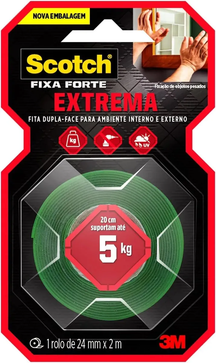Fita Dupla Face Fixa Forte 3m 24mm X 2m 1810 Verde-escuro Liso