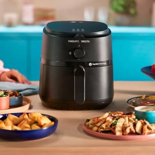 Philips Walita Fritadeira Airfryer Série 1000 4,2L, Tecnologia Rapid Air, 12 Funções de Cozimento, Economia de Energia, Limpeza Fácil, Design Compacto, Preta, 110V (NA120/00)