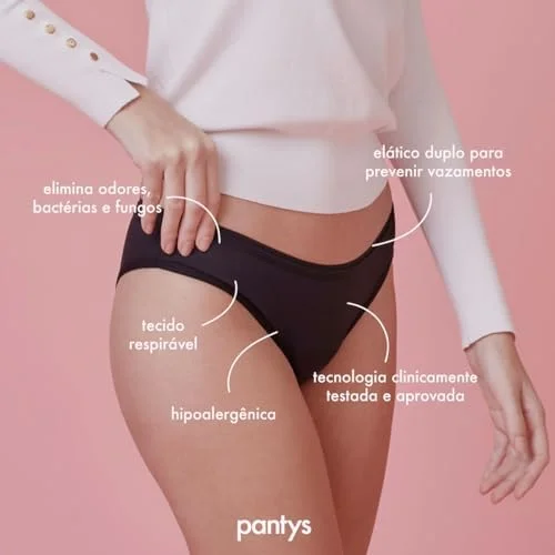 Calcinha Absorvente Menstrual, Fluxo Moderado, Pantys, Xodó, Feminino, Preto