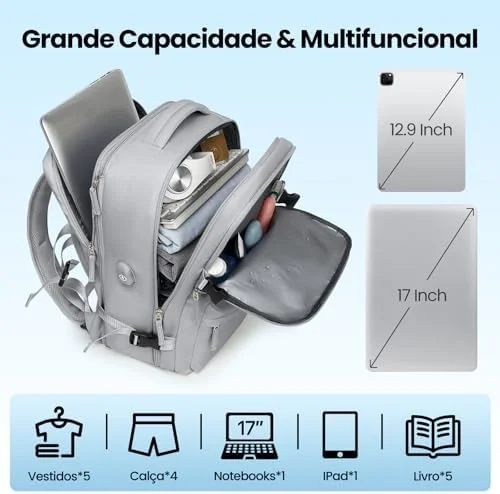 Romantic Crown Mochila de Viagem Expansivel Avião Grande Feminina,Mochila Executiva Masculina Impermeável Reforçada para Notebook,Casual Esportes Hiking Escola Presente (Cinza)