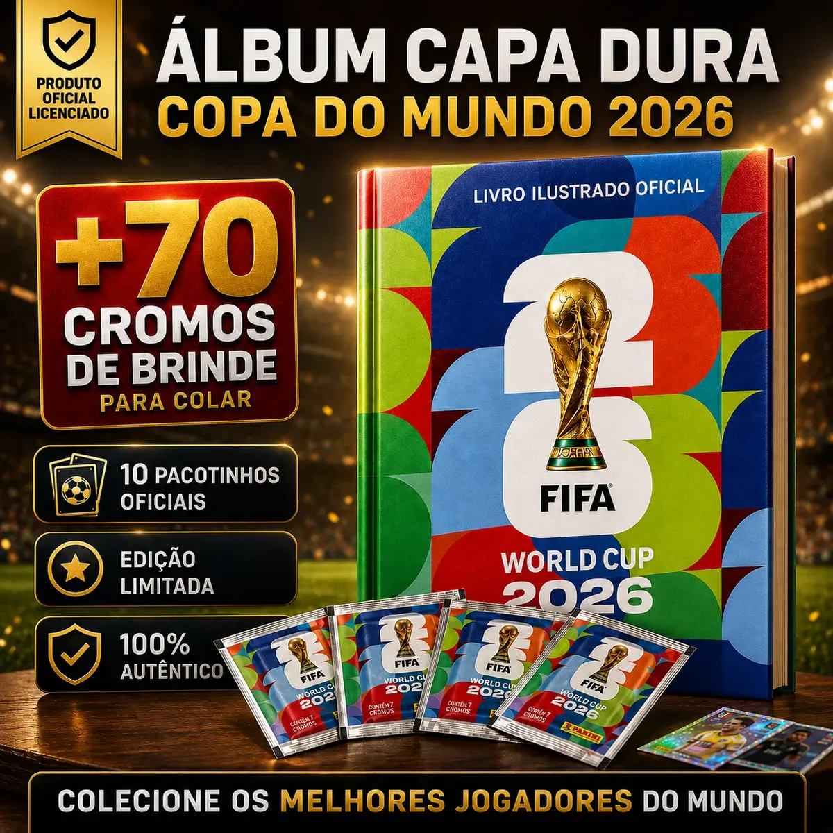 Album Capa Dura + 70 Figurinhas Copa Do Mundo 2026 Neymar