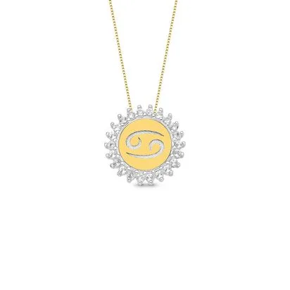 Pingente Medalha Signo Gemêos em Prata 925 e Ouro Amarelo 18k com Topázios Incolores, 15.4mm