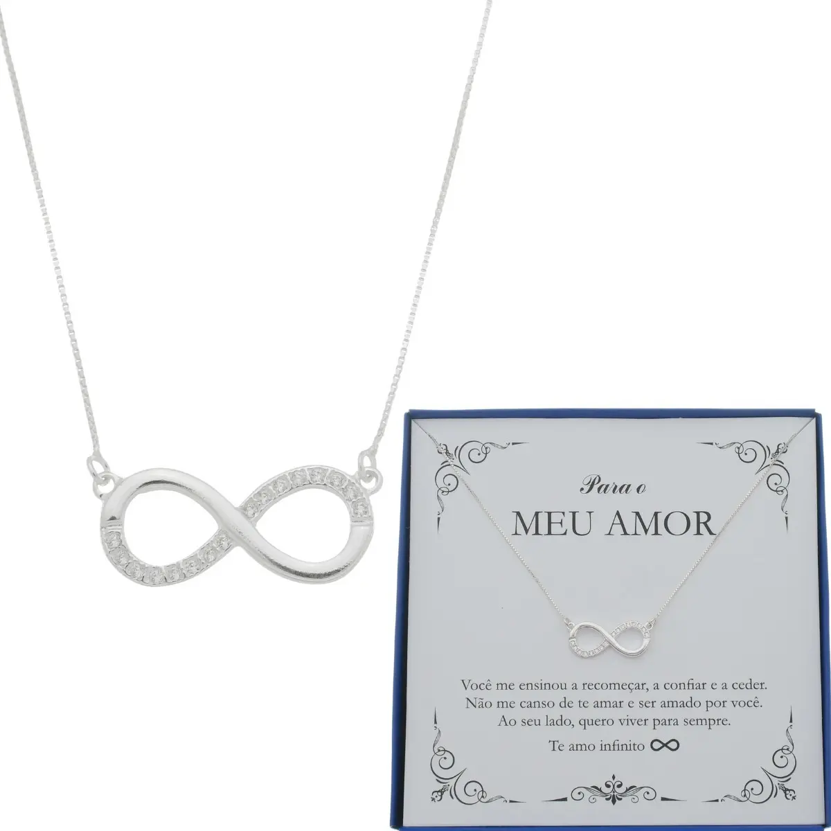 Colar Infinito Prata 925 Ds Joias Zircônias 45cm Gargantilha Ajustável Colar Infinito Liso