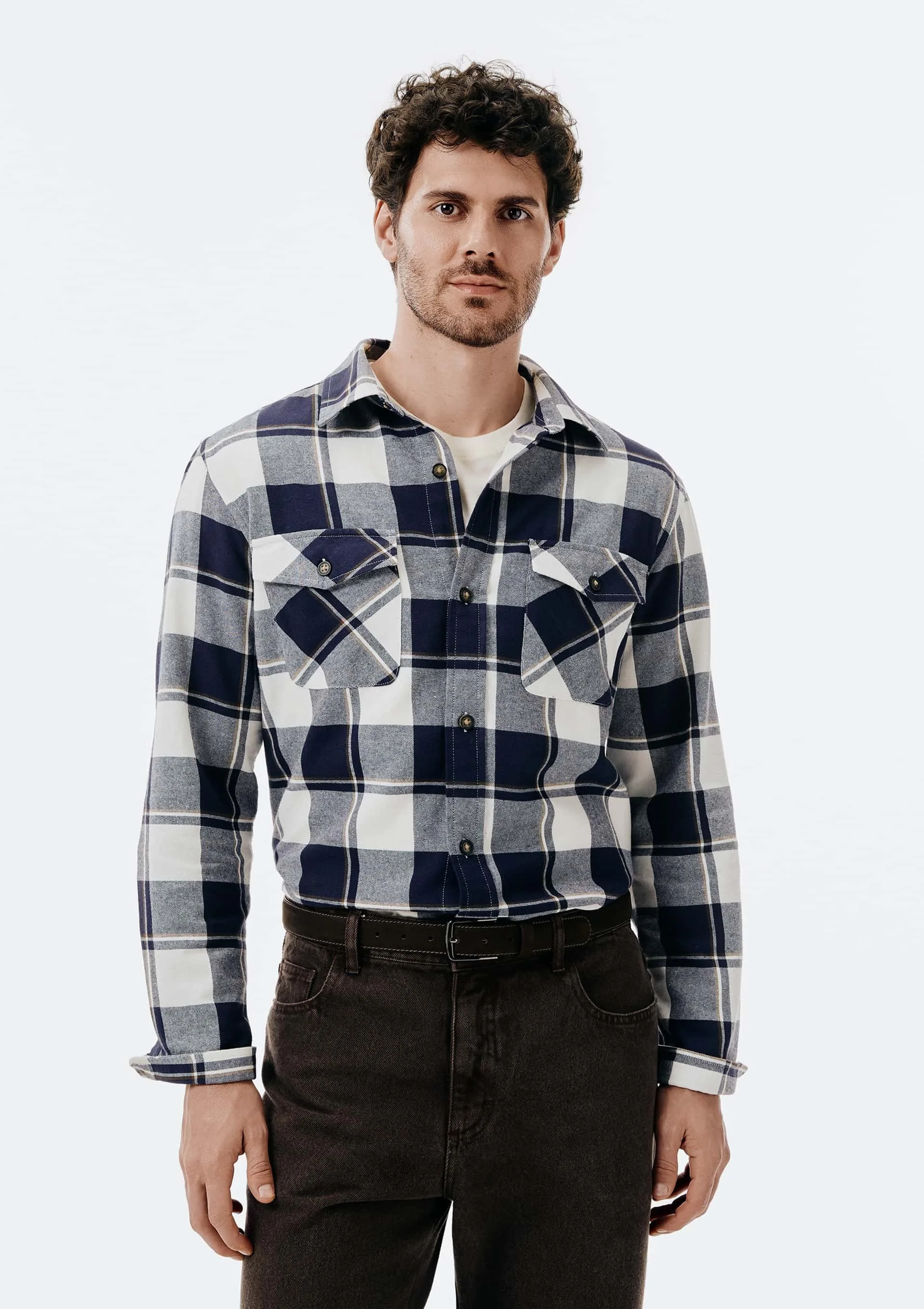 Camisa Masculina Comfort Xadrez Flanelada - Azul