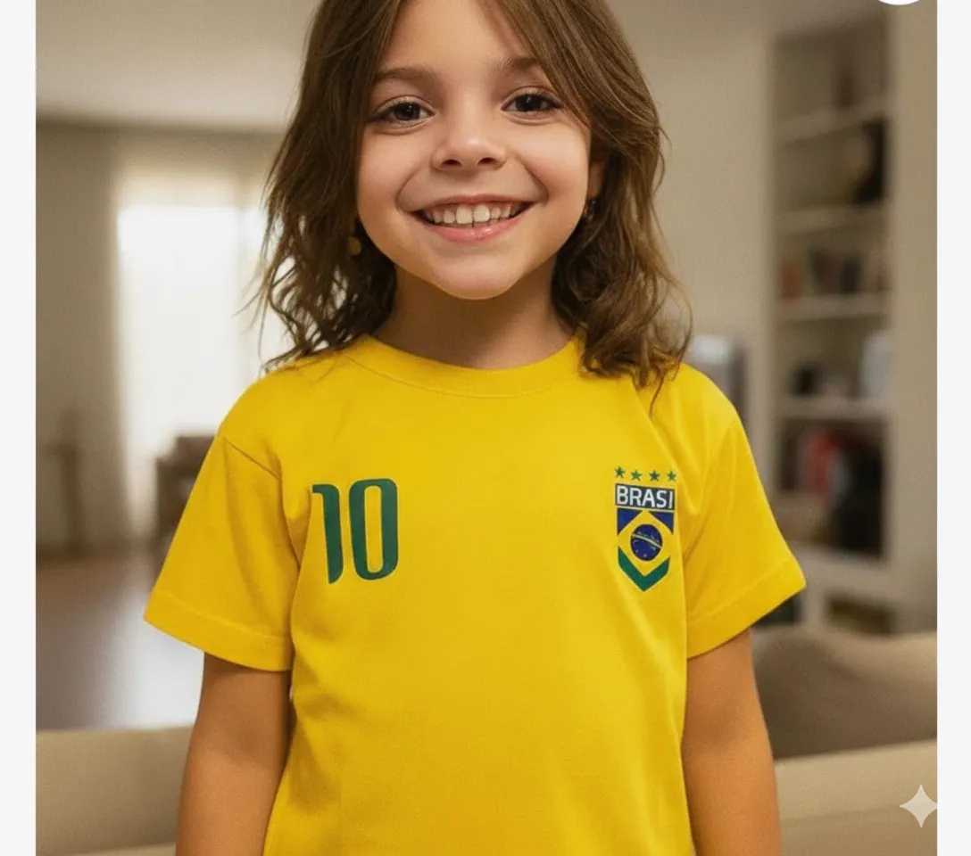 Camiseta Copa Do Mundo Personalizada Nome Brasil Infantil