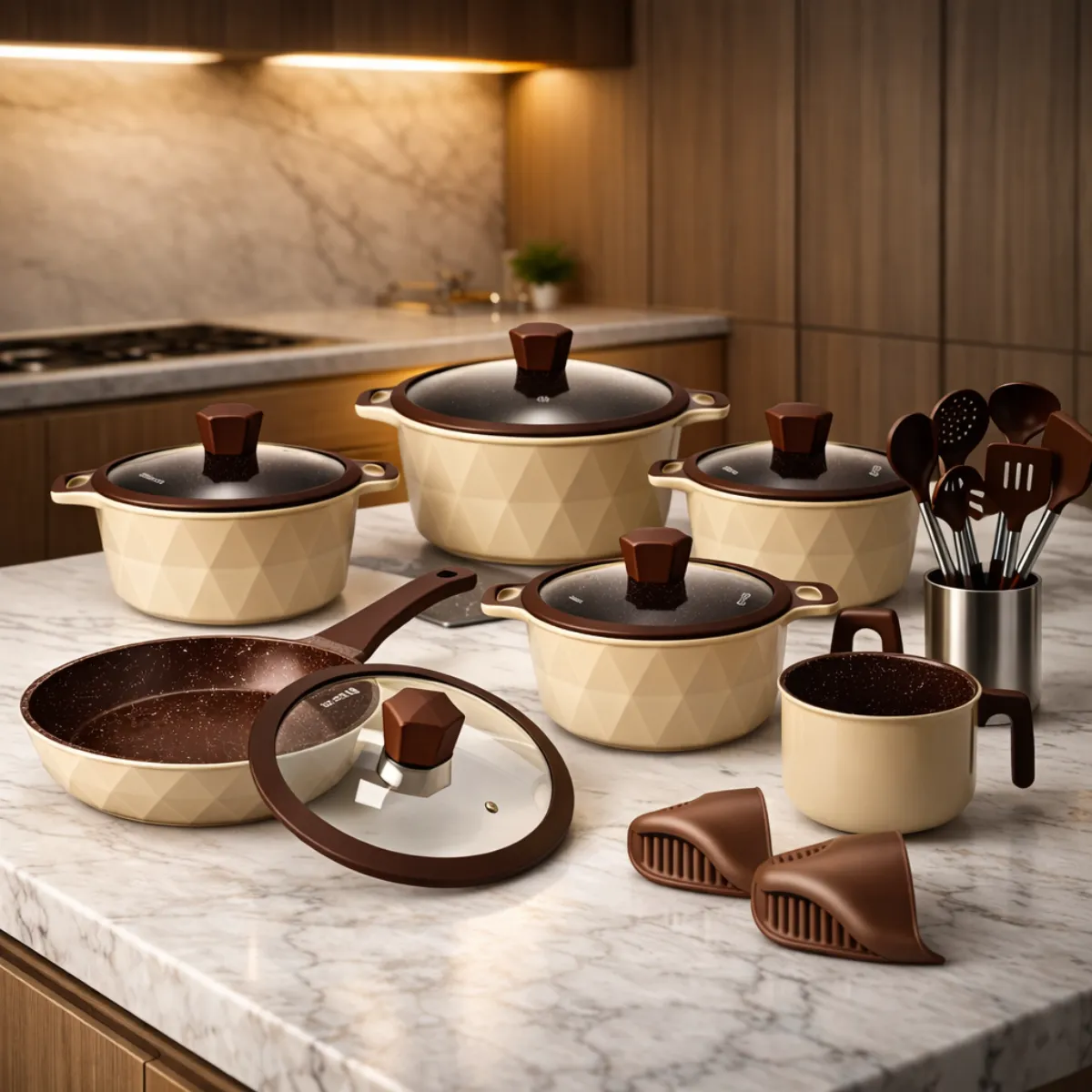 Conjunto Panelas Cerâmica Champs Elysees 18 Peças Creme