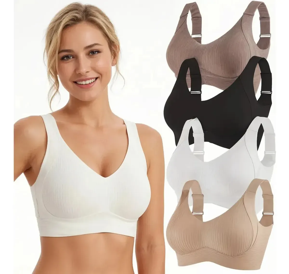 Kit 4 Sutiãs Sem Costura Feminino Confortável Diário Multicolored L