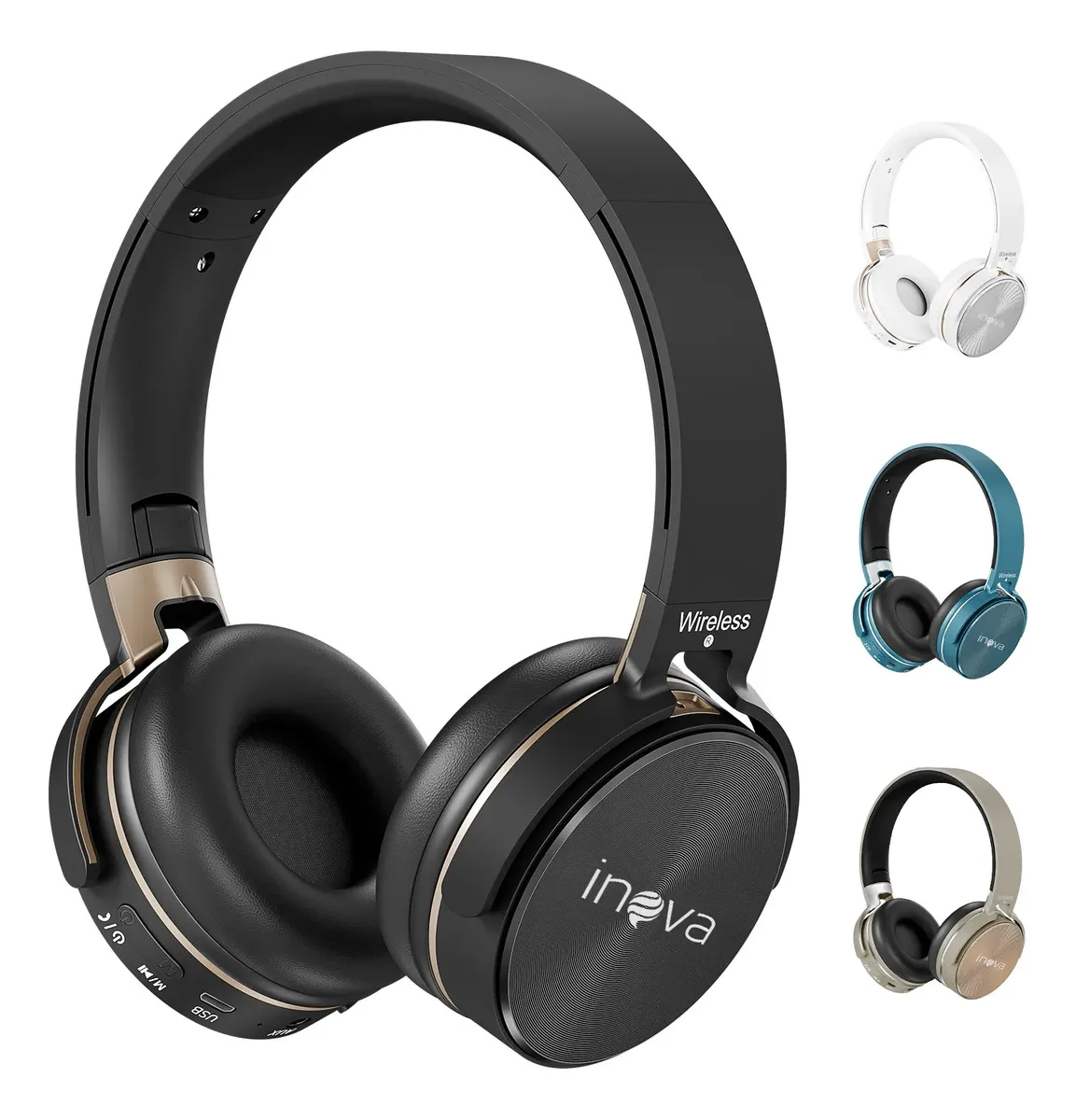 Fone De Ouvido Bluetooth Sem Fio Regulável Graves Potentes Com Microfone E Redução Ruíde Todos Os Celulares Notebook Tablet Música Corrida Academia Treino - Preto