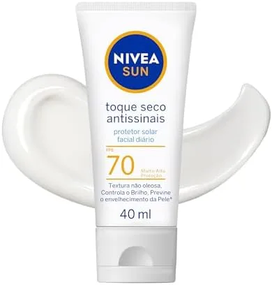 NIVEA SUN Protetor Solar Facial Toque Seco Antissinais FPS 70 40ml - Com muito alta proteção contra raios UVA/UVB, controla o brilho e previne o envelhecimento precoce