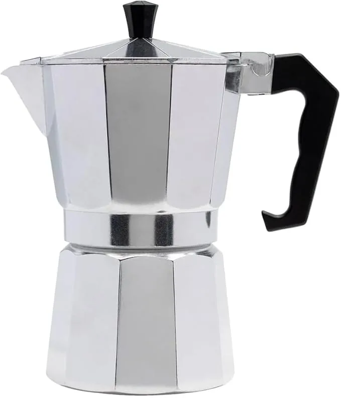 Cafeteira Italiana de Alumínio com Alça – para 6 e 9 Xícaras de Café Expresso Moka, Prata, (6 Xícaras (300ml))