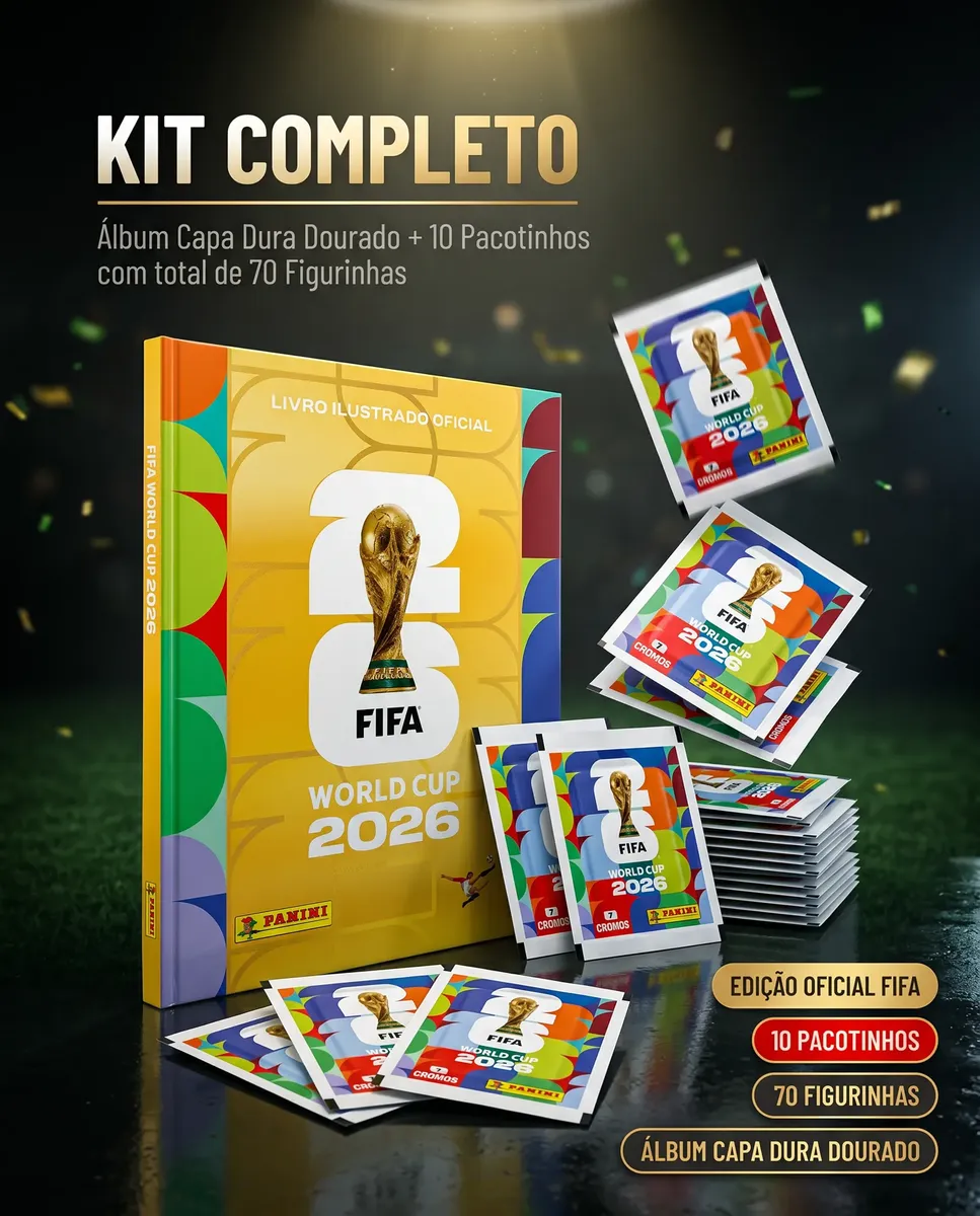 Kit 70 Figurinhas + Álbum Copa Do Mundo Fifa 2026 Panini Capa Dura C/ 10 Envelopes