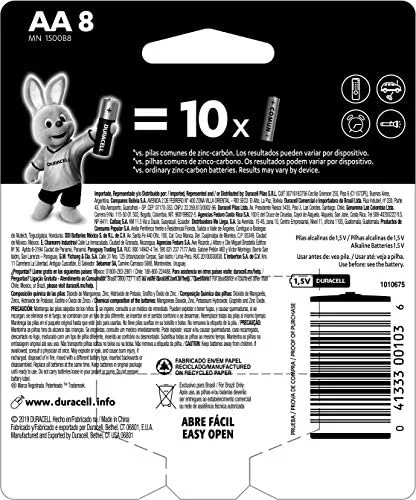 Duracell Pilhas Alcalinas AA Pequena Pack 8 Unidades – Dura até 10x Mais – Ideal para Controles Remotos Brinquedos e Lanternas