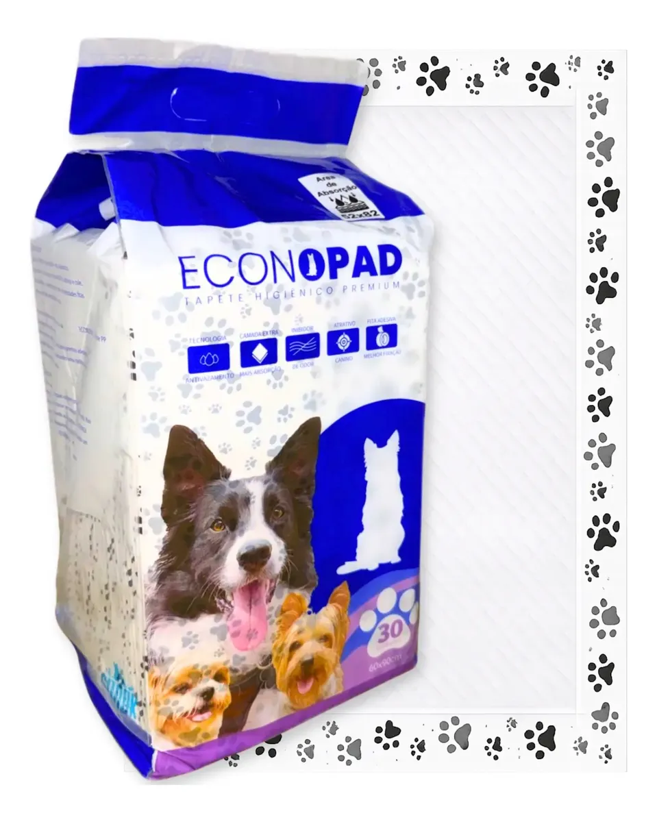 Tapete Higiênico Sanitário Cães 30un 90x60 Econopad Branco Branco