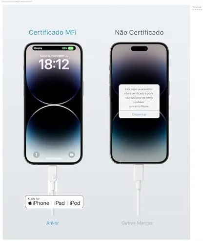 Anker Cabo USB-C para Lightning (0,9 m, Branco), Certificado MFi para iPhone Série 14/13/12/11 e mais (Carregador Não Incluído)