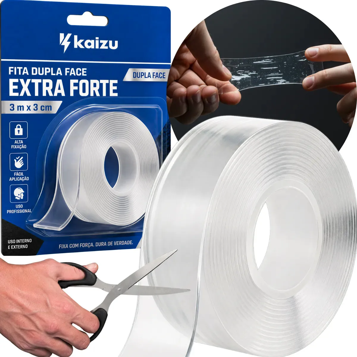 Fita Dupla Face Nano Ultra Forte Fixação Rápida Transparente 3m Cola Quadro Madeira Espelho Lavável Kaizu Liso