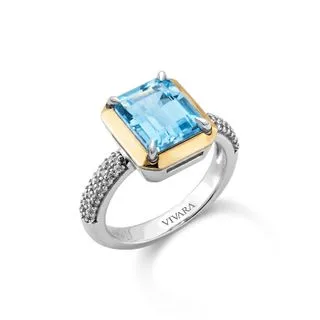 Anel Al Mare em Prata 925 e Ouro Amarelo 18K com Topázio Swiss e Safira Incolor