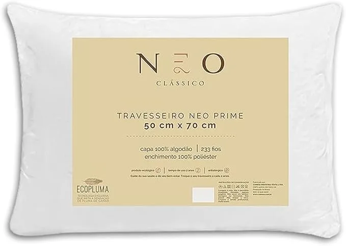 Camesa Travesseiro Toque de Pluma Neo Prime Ecopluma com revestimento Percal 233 fios 100% algodão para fronhas 50x70cm Branco