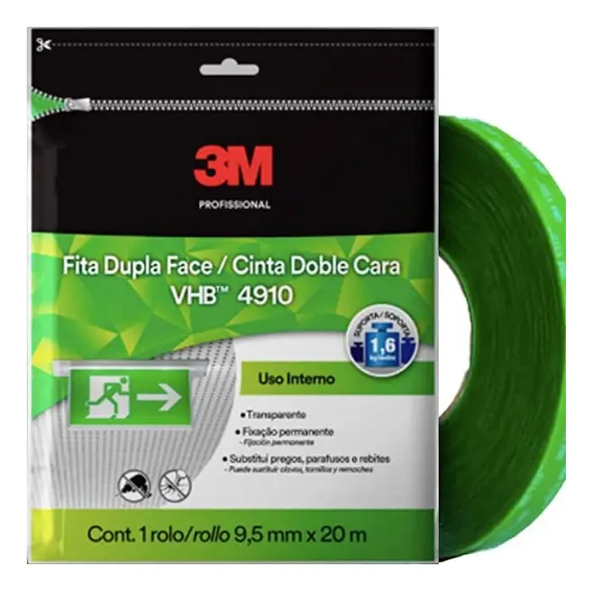 Fita Dupla Face 3m 9,5mm X 20m Vhb 4910 Transparente Liso