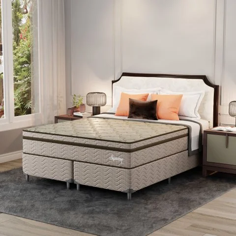 Cama Box Queen Molas Ensacadas 158CMX72CMX198CM Supreme Montreal Marrom Tecido Poliéster Dourado, Jacquard Tipo Malha Dourado