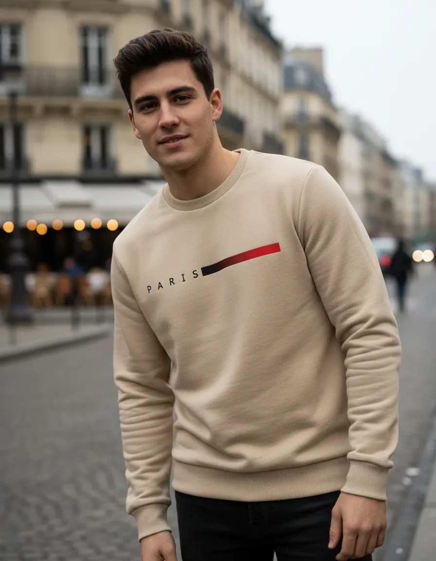 Moletom Masculino Gola Careca Flanelado Paris Suéter Frio