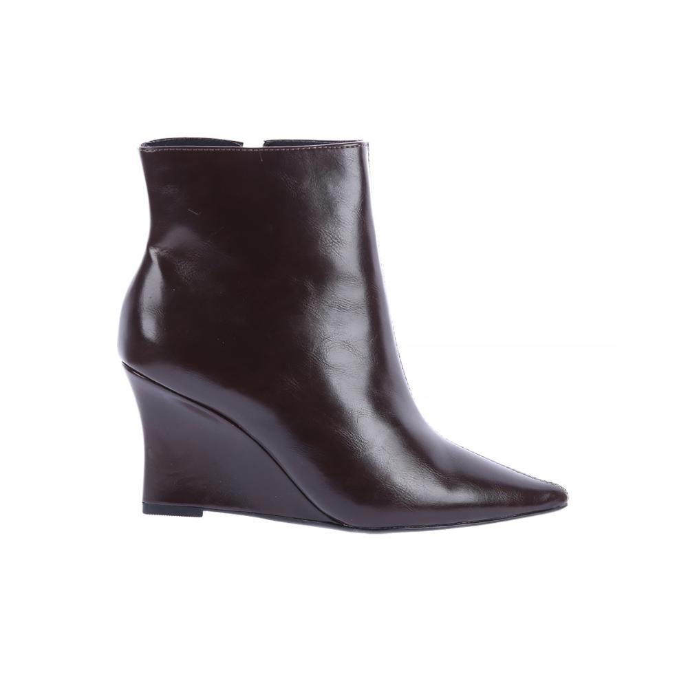Caterina - Bota Feminina Cano Curto Salto Anabela Marrom