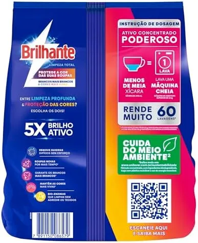 Brilhante Lava-Roupas Em Pó Roupas Brancas E Coloridas Limpeza Total Pacote Tamanho Família 4 Kg (Pacote De 1)