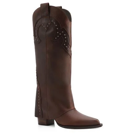 Bota Capa Western - Couro Estonado Marrom