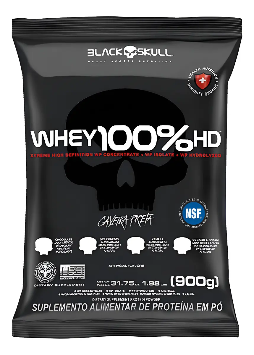 Whey Protein 3w Black Skull 900g Refil 100% Hd Concentrado Sabor Chocolate