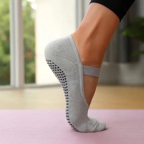 Kit Pares Meias Sapatilha Antiderrapante para Pilates e Yoga, Malha, Cores Sortidas e preta
