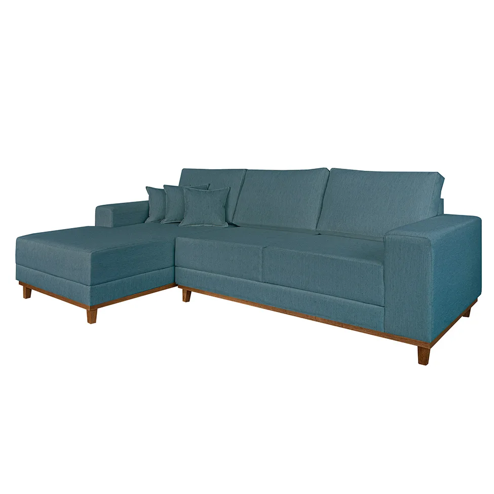 Sofá 4 Lugares Mônaco Com Chaise Esquerdo Linho Azul Claro