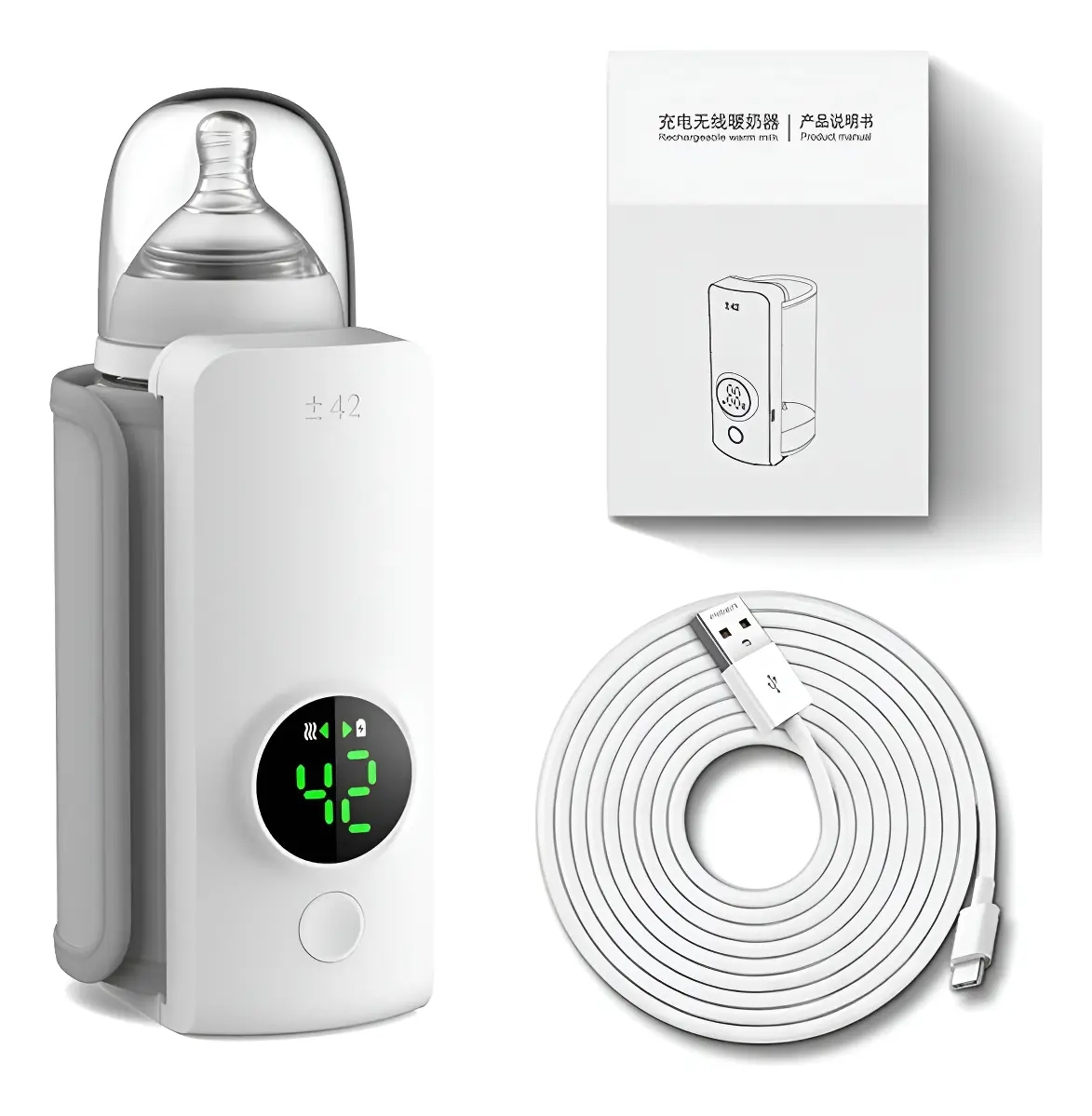 Aquecedor De Mamadeira Portátil Usb Sem Fio Recarregável Branco 127/220v