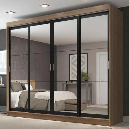 Guarda-Roupa Casal Madesa Austin 4 Portas de Correr com Espelhos 3 Gavetas - Rustic