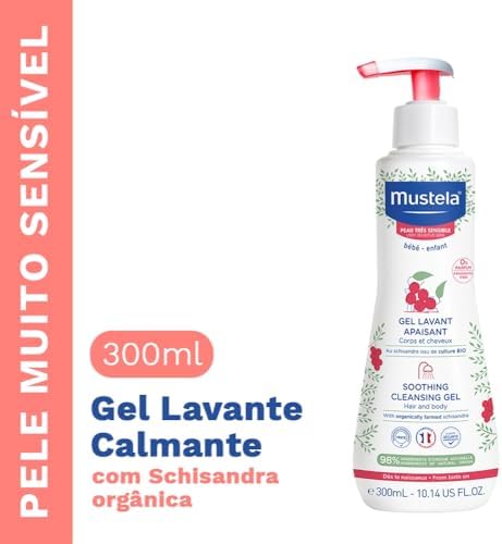 Gel Lavante Calmante Mustela, 300ml, para Pele Muito Sensível, Corpo e Cabelo de Bebês e Crianças, Sem Fragrância