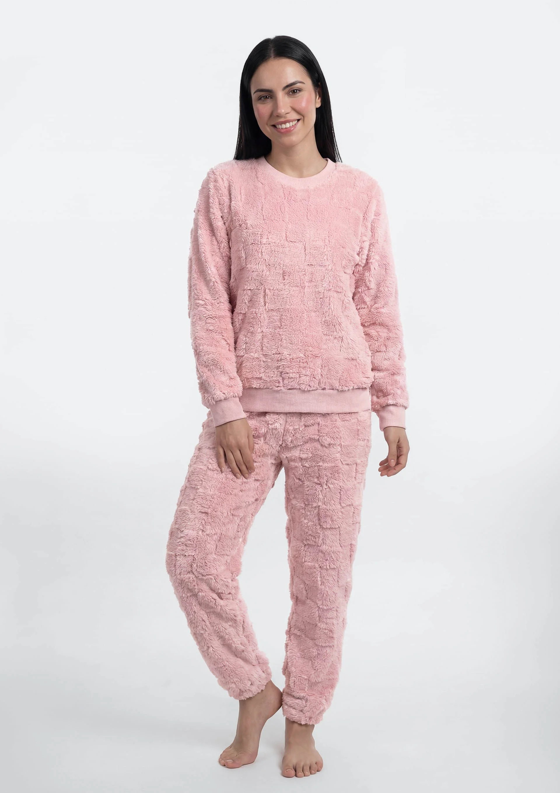 Pijama Longo Feminino Em Fleece Estrelas - Rosa