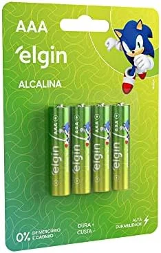 Pilha Alcalina, Elgin, Palito AAA, Blister com 4