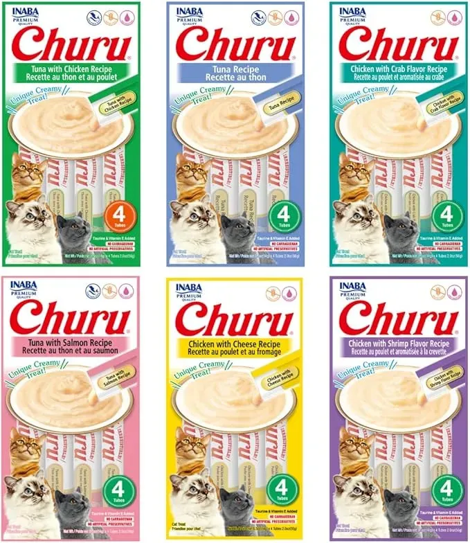 Petisco Para Gatos Kit 6 Unid Churu Sabores Variados 56g/cd