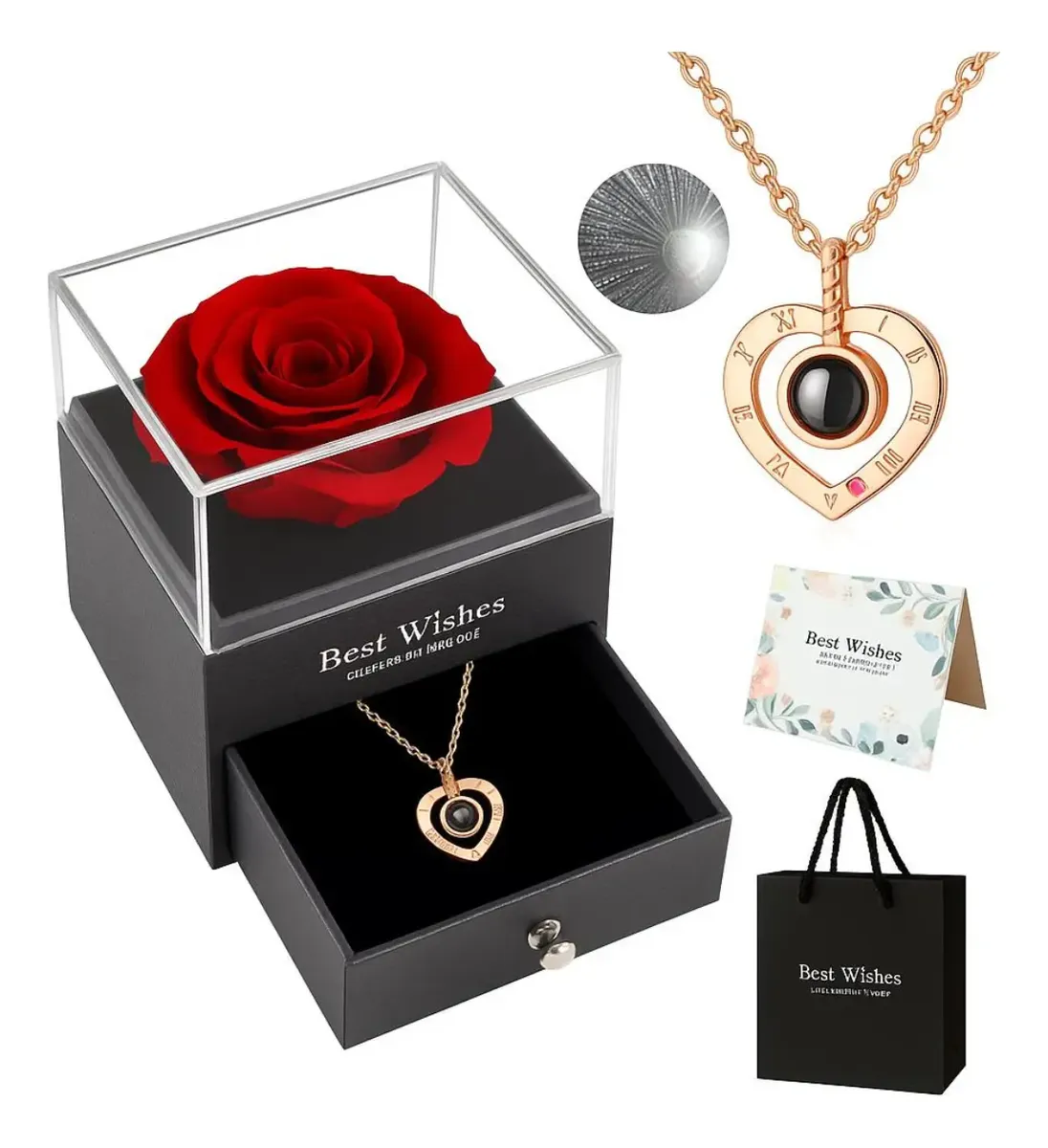 Presente Feminino Rosa Eterna + Colar Eu Te Amo 100 Idiomas Rosa